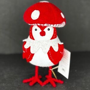 2024 Christmas Holiday Wondershop "Capster" Mushroom Featherly Fabric Bird - NEW